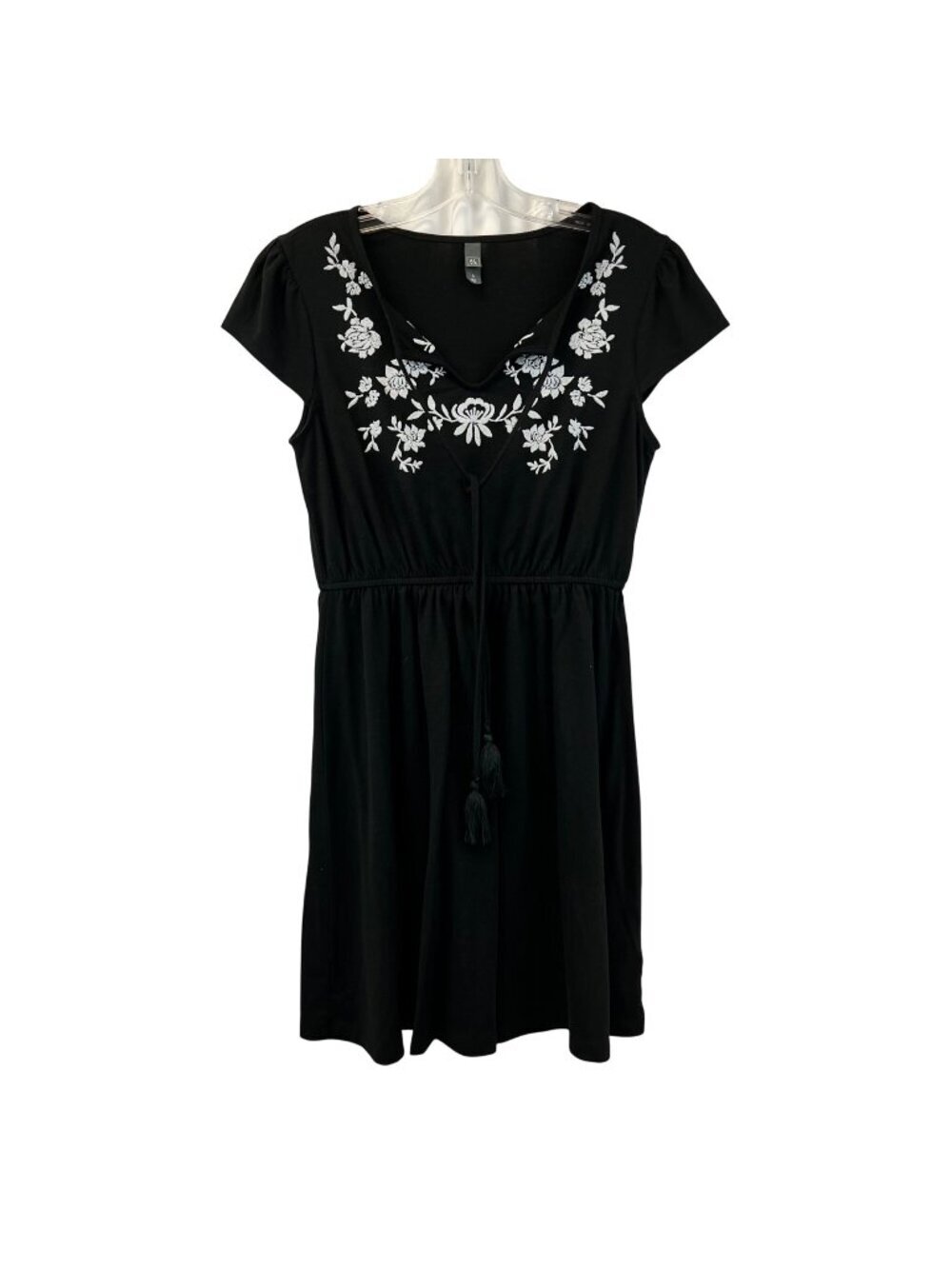 ALYA Womens A-Line Dress Embroidered Floral Cap Sleeve Black/White Size Small